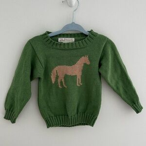 TBBC The Beaufort Bonnet Company Boys Green Horse Knit Sweater size 6-12 months